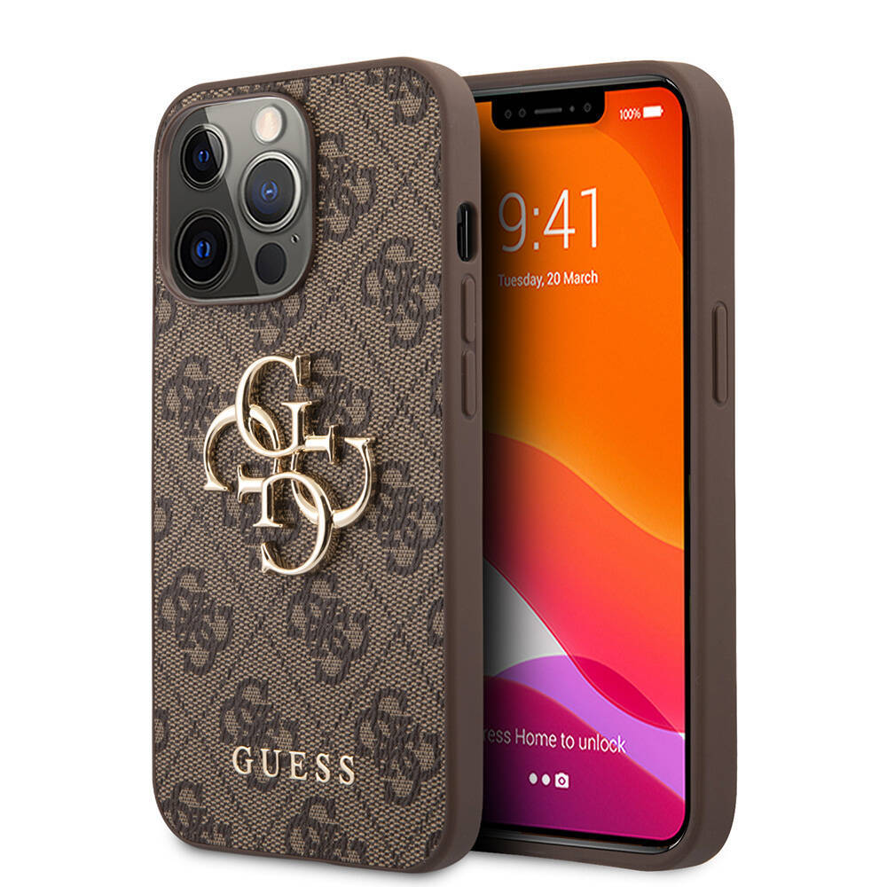 Apple iPhone 13 Pro Max Kılıf Guess Orjinal Lisanslı PU Deri 4G Desenli Metal Büyük 4G ve Yazı Logolu Kapak - 3
