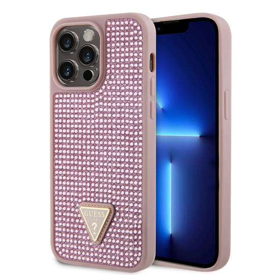 Apple iPhone 13 Pro Max Kılıf Guess Orjinal Lisanslı Taşlı Arka Yüzey Üçgen Logolu Kapak - 2