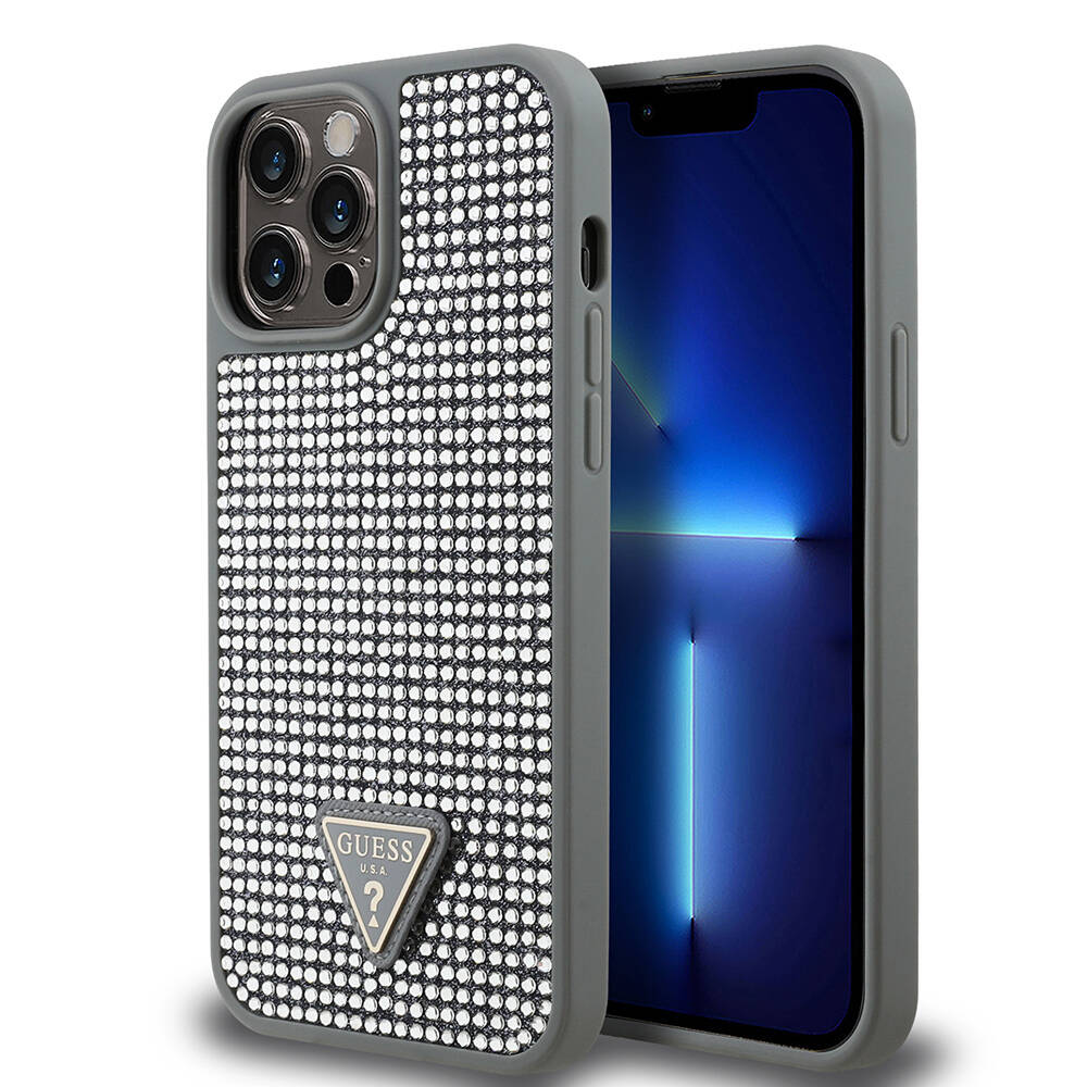 Apple iPhone 13 Pro Max Kılıf Guess Orjinal Lisanslı Taşlı Arka Yüzey Üçgen Logolu Kapak - 1