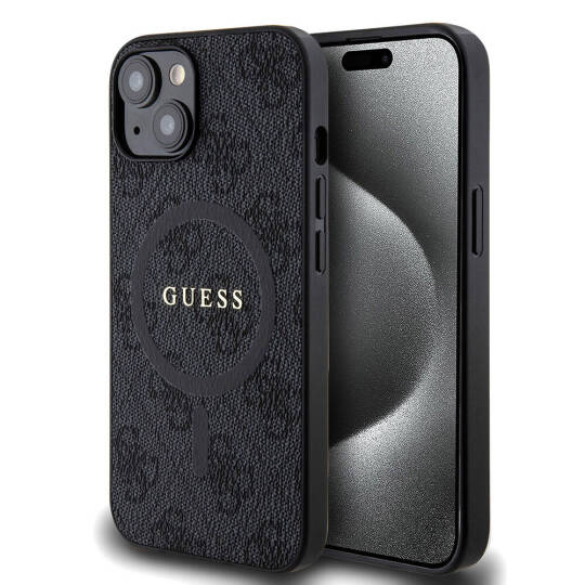 Apple iPhone 14 Kılıf Guess Orjinal Lisanslı M-safe Şarj Özellikli PU Halkalı 4G Desenli Yazı Logolu Kapak - 3