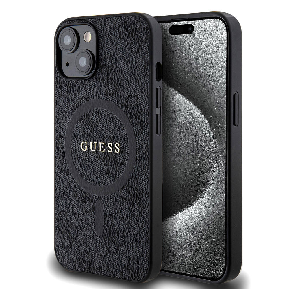 Apple iPhone 14 Kılıf Guess Orjinal Lisanslı M-safe Şarj Özellikli PU Halkalı 4G Desenli Yazı Logolu Kapak - 3