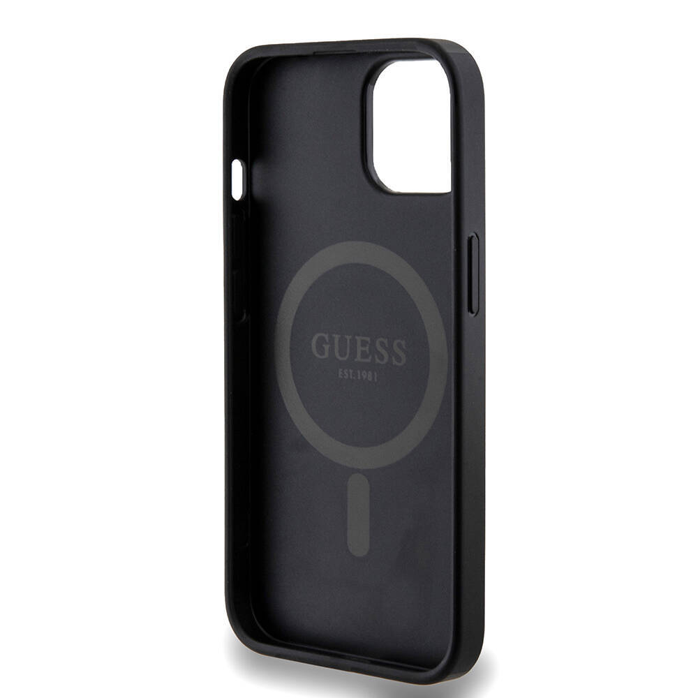 Apple iPhone 14 Kılıf Guess Orjinal Lisanslı M-safe Şarj Özellikli PU Halkalı 4G Desenli Yazı Logolu Kapak - 8