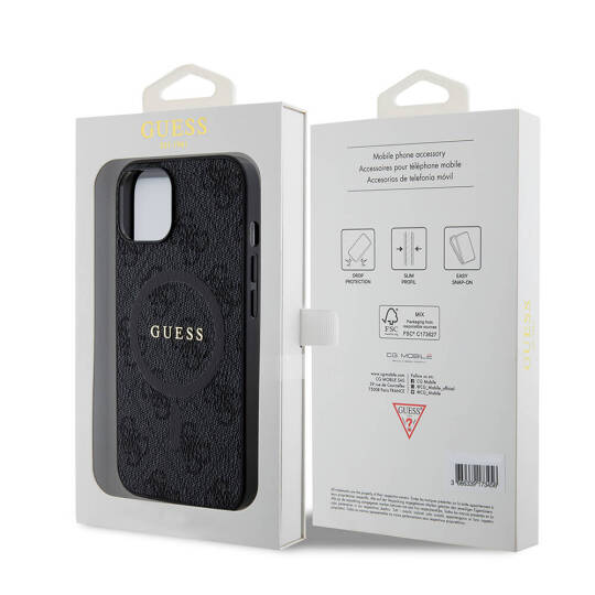 Apple iPhone 14 Kılıf Guess Orjinal Lisanslı M-safe Şarj Özellikli PU Halkalı 4G Desenli Yazı Logolu Kapak - 9