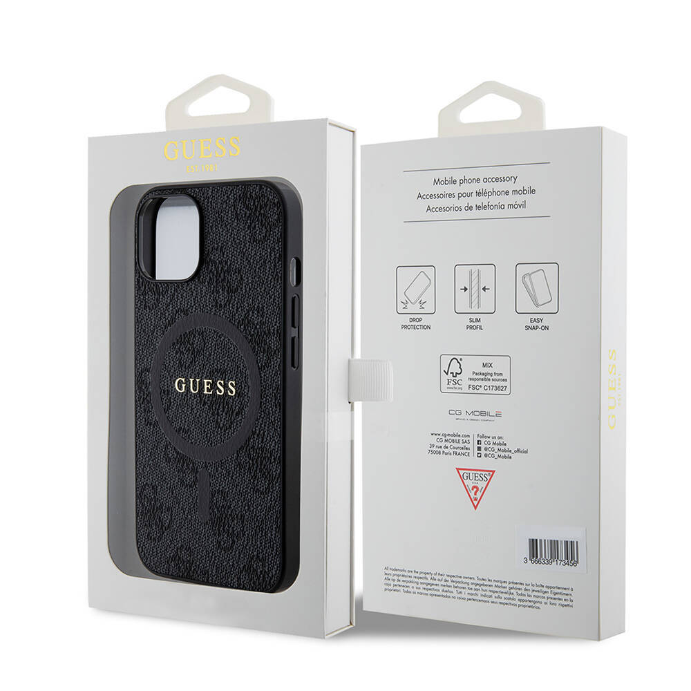 Apple iPhone 14 Kılıf Guess Orjinal Lisanslı M-safe Şarj Özellikli PU Halkalı 4G Desenli Yazı Logolu Kapak - 9