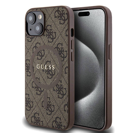 Apple iPhone 14 Kılıf Guess Orjinal Lisanslı M-safe Şarj Özellikli PU Halkalı 4G Desenli Yazı Logolu Kapak - 10