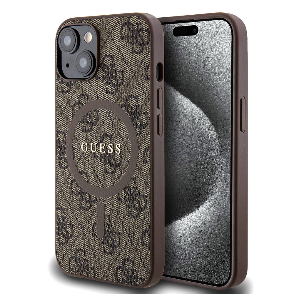Apple iPhone 14 Kılıf Guess Orjinal Lisanslı M-safe Şarj Özellikli PU Halkalı 4G Desenli Yazı Logolu Kapak - 10