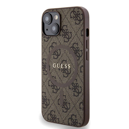 Apple iPhone 14 Kılıf Guess Orjinal Lisanslı M-safe Şarj Özellikli PU Halkalı 4G Desenli Yazı Logolu Kapak - 11