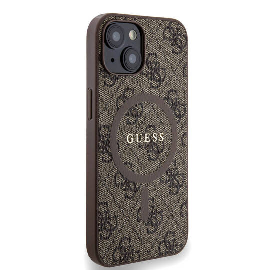 Apple iPhone 14 Kılıf Guess Orjinal Lisanslı M-safe Şarj Özellikli PU Halkalı 4G Desenli Yazı Logolu Kapak - 12