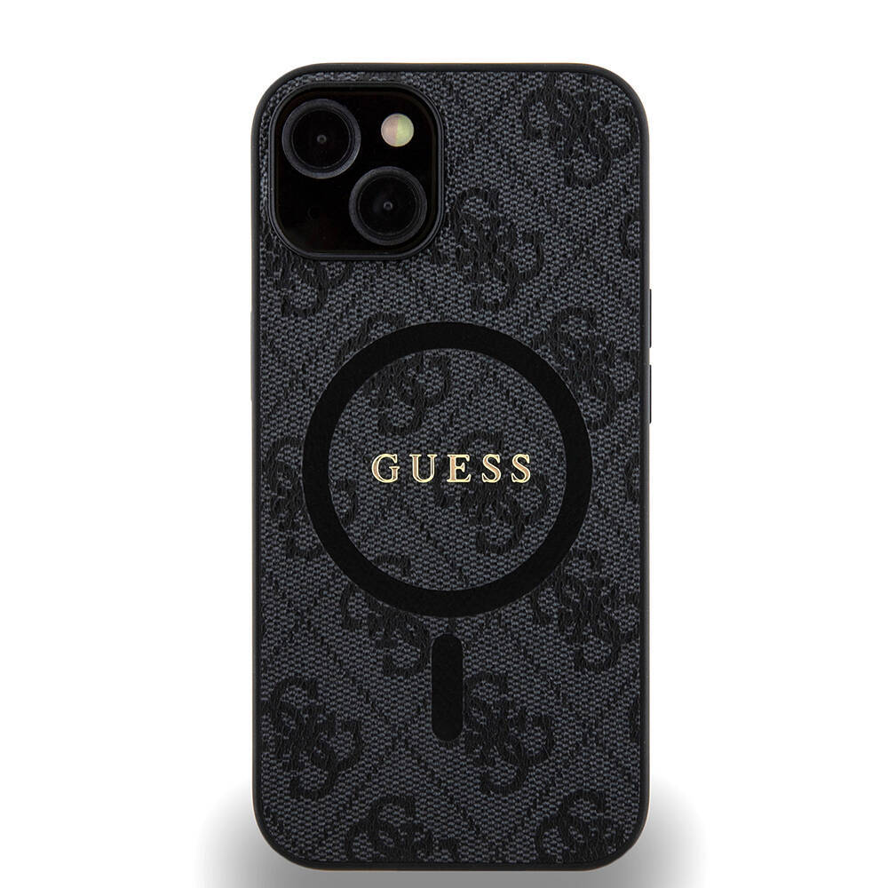 Apple iPhone 14 Kılıf Guess Orjinal Lisanslı M-safe Şarj Özellikli PU Halkalı 4G Desenli Yazı Logolu Kapak - 2