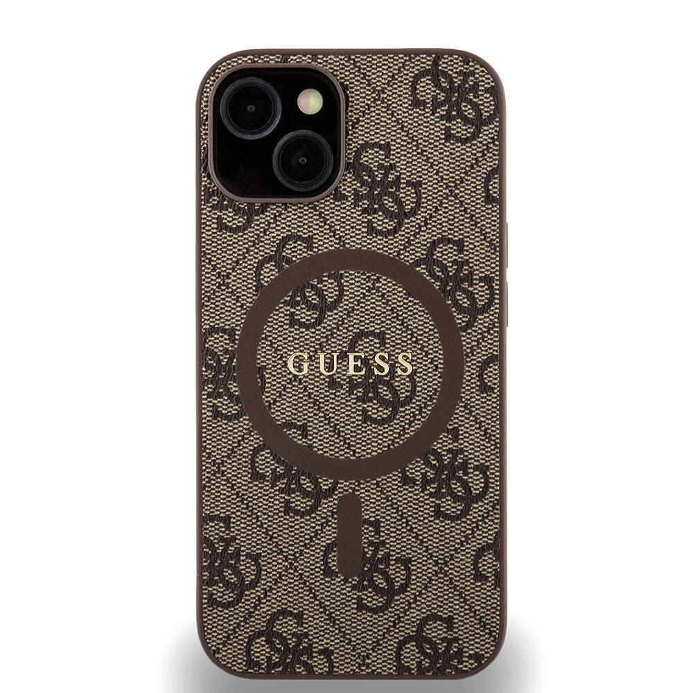 Apple iPhone 14 Kılıf Guess Orjinal Lisanslı M-safe Şarj Özellikli PU Halkalı 4G Desenli Yazı Logolu Kapak - 1
