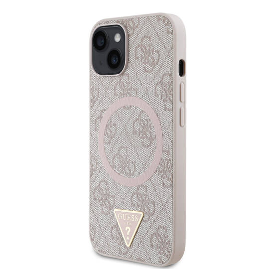 Apple iPhone 14 Kılıf Guess Orjinal Lisanslı M-safe Şarj Özellikli PU Üçgen Logo 4G Desenli Kapak - 5