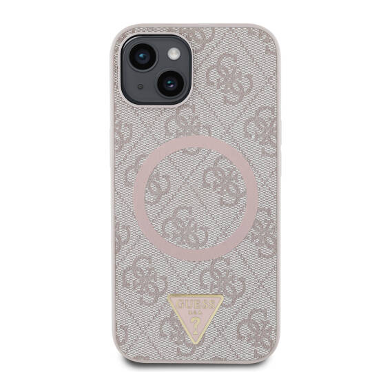 Apple iPhone 14 Kılıf Guess Orjinal Lisanslı M-safe Şarj Özellikli PU Üçgen Logo 4G Desenli Kapak - 6