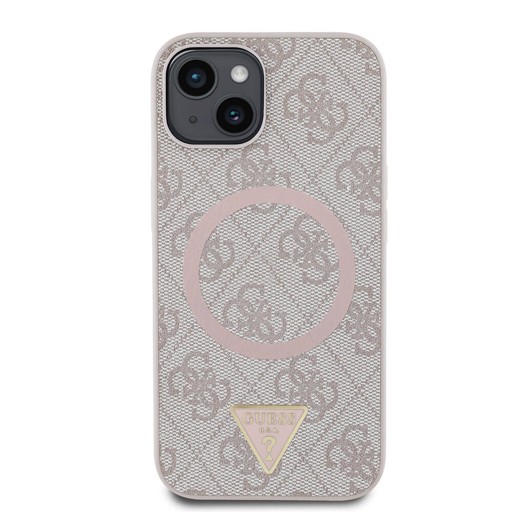 Apple iPhone 14 Kılıf Guess Orjinal Lisanslı M-safe Şarj Özellikli PU Üçgen Logo 4G Desenli Kapak - 6