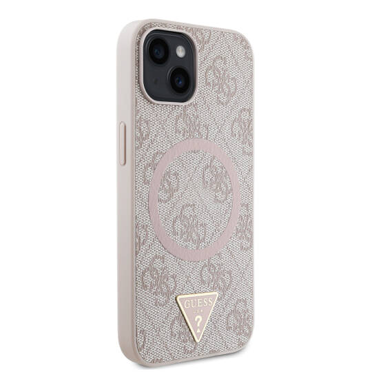 Apple iPhone 14 Kılıf Guess Orjinal Lisanslı M-safe Şarj Özellikli PU Üçgen Logo 4G Desenli Kapak - 7
