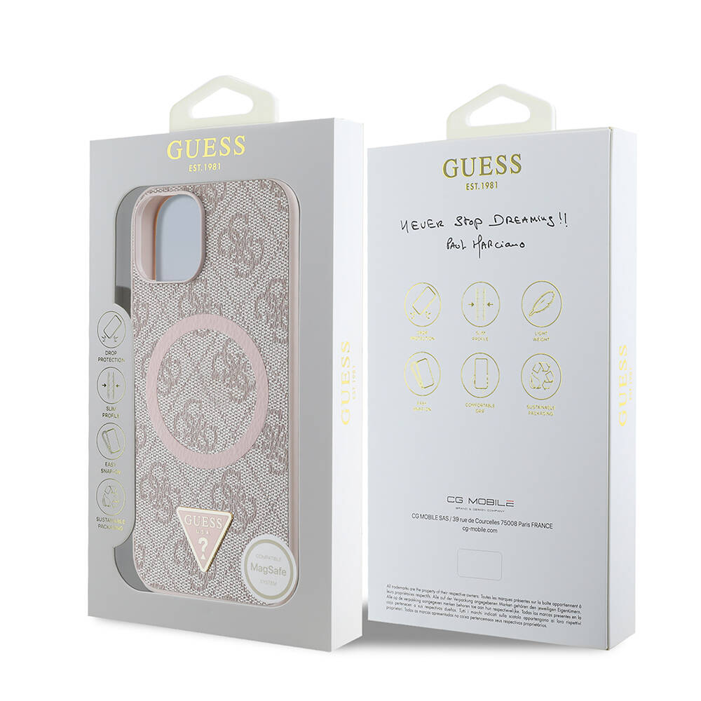 Apple iPhone 14 Kılıf Guess Orjinal Lisanslı M-safe Şarj Özellikli PU Üçgen Logo 4G Desenli Kapak - 11