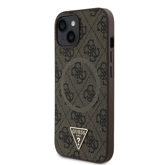 Apple iPhone 14 Kılıf Guess Orjinal Lisanslı M-safe Şarj Özellikli PU Üçgen Logo 4G Desenli Kapak - 12