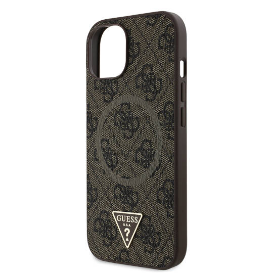 Apple iPhone 14 Kılıf Guess Orjinal Lisanslı M-safe Şarj Özellikli PU Üçgen Logo 4G Desenli Kapak - 16