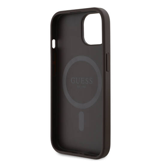 Apple iPhone 14 Kılıf Guess Orjinal Lisanslı M-safe Şarj Özellikli PU Üçgen Logo 4G Desenli Kapak - 17