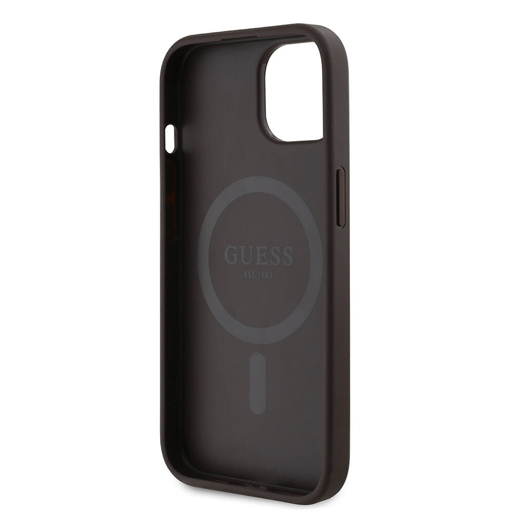 Apple iPhone 14 Kılıf Guess Orjinal Lisanslı M-safe Şarj Özellikli PU Üçgen Logo 4G Desenli Kapak - 17