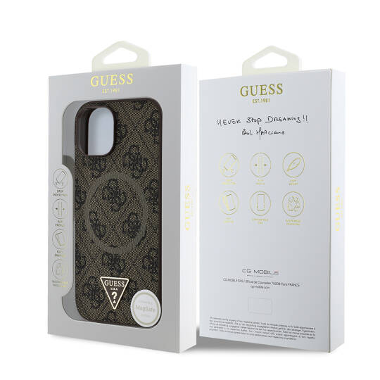 Apple iPhone 14 Kılıf Guess Orjinal Lisanslı M-safe Şarj Özellikli PU Üçgen Logo 4G Desenli Kapak - 18