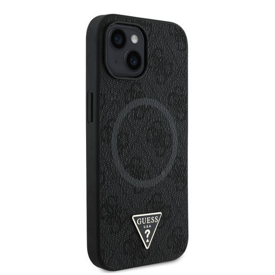 Apple iPhone 14 Kılıf Guess Orjinal Lisanslı M-safe Şarj Özellikli PU Üçgen Logo 4G Desenli Kapak - 21