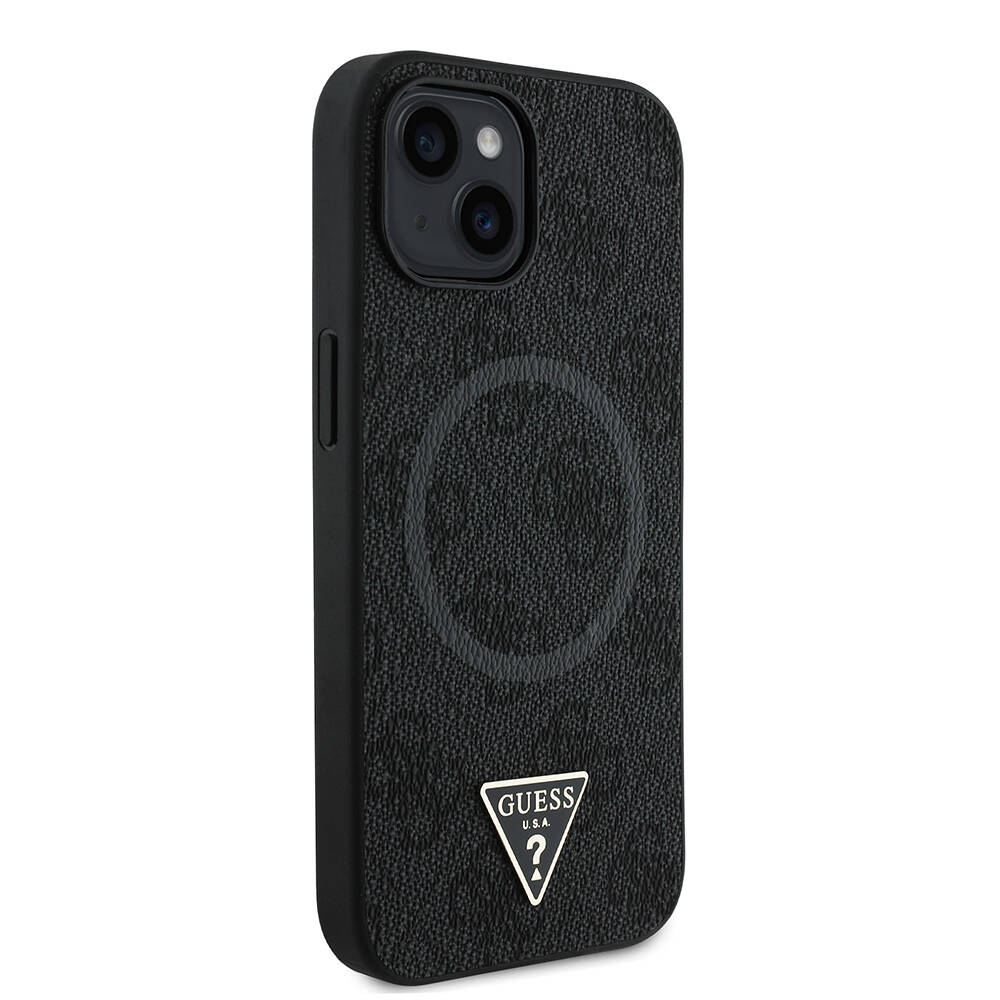 Apple iPhone 14 Kılıf Guess Orjinal Lisanslı M-safe Şarj Özellikli PU Üçgen Logo 4G Desenli Kapak - 21