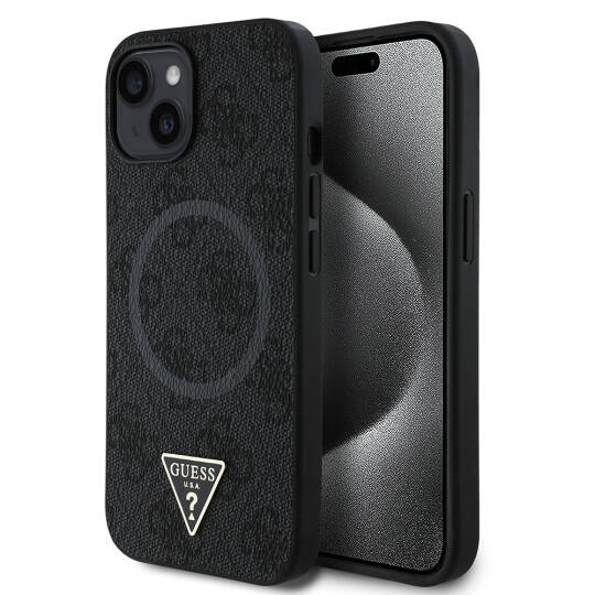 Apple iPhone 14 Kılıf Guess Orjinal Lisanslı M-safe Şarj Özellikli PU Üçgen Logo 4G Desenli Kapak - 2