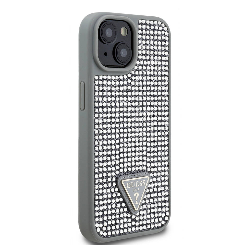 Apple iPhone 14 Kılıf Guess Orjinal Lisanslı Taşlı Arka Yüzey Üçgen Logolu Kapak - 8