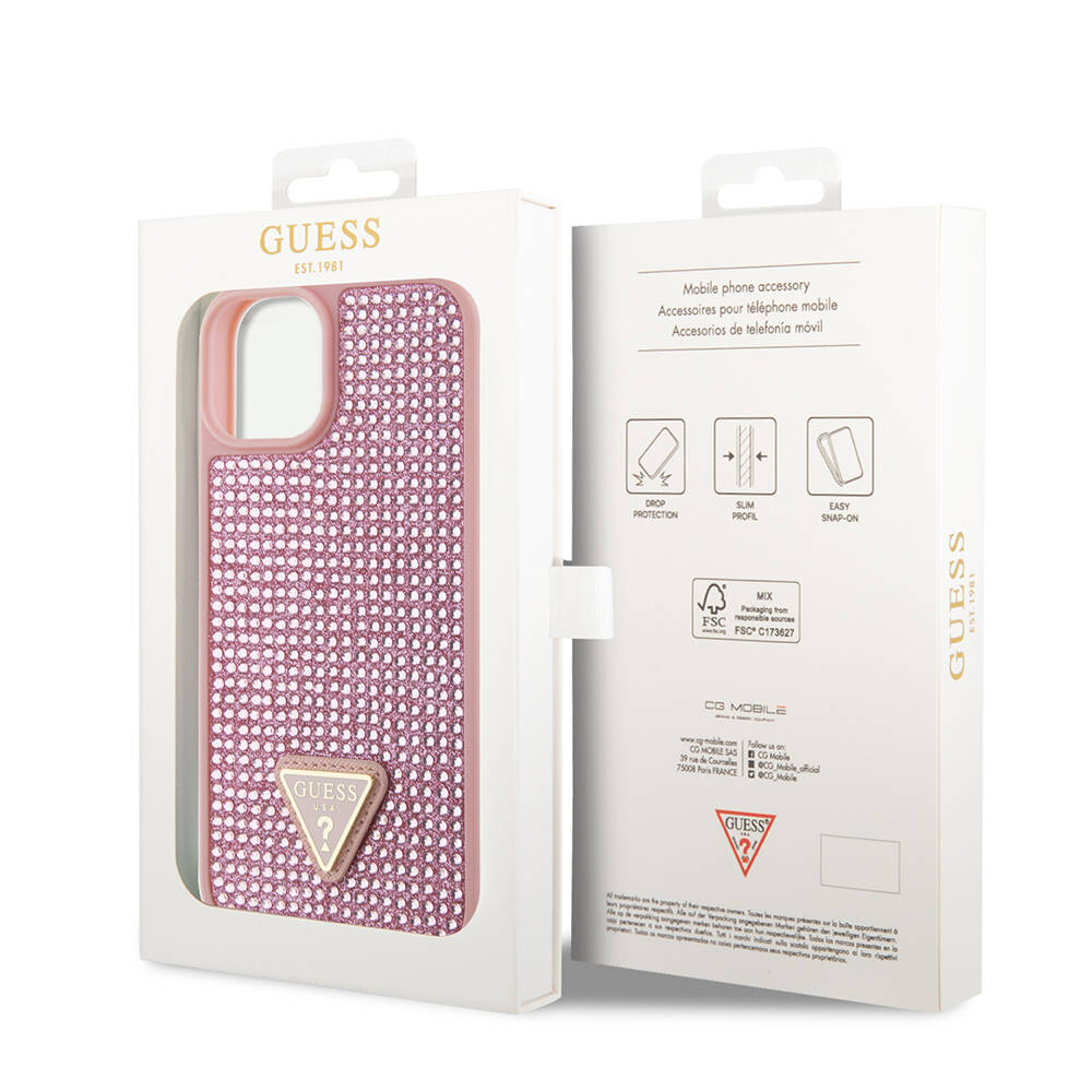 Apple iPhone 14 Kılıf Guess Orjinal Lisanslı Taşlı Arka Yüzey Üçgen Logolu Kapak - 19