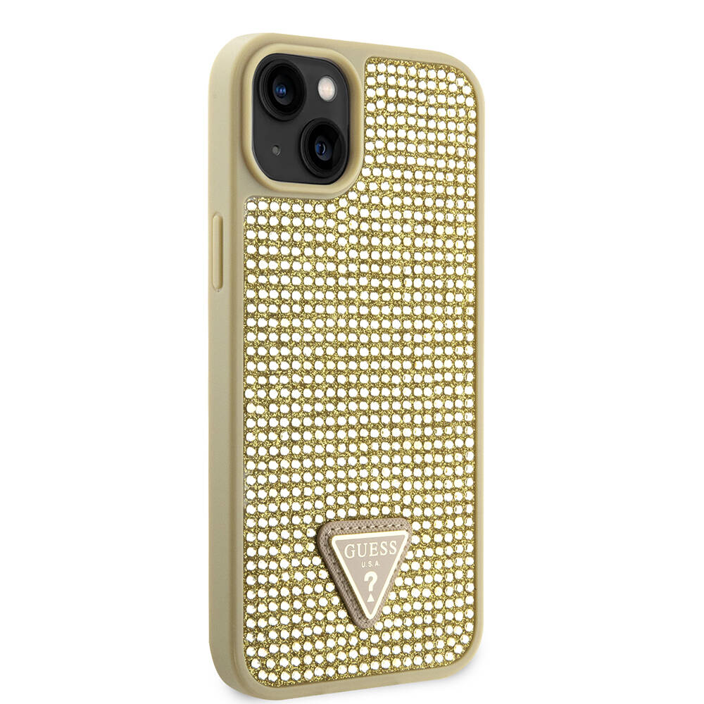 Apple iPhone 14 Kılıf Guess Orjinal Lisanslı Taşlı Arka Yüzey Üçgen Logolu Kapak - 22