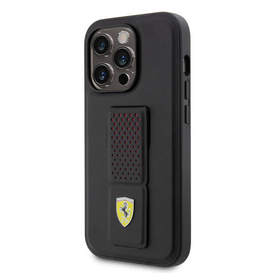 Apple iPhone 14 Pro Kılıf Ferrari Orjinal Lisanlı Klasik Metal Logolu Delikli Standlı Deri Kapak - 4