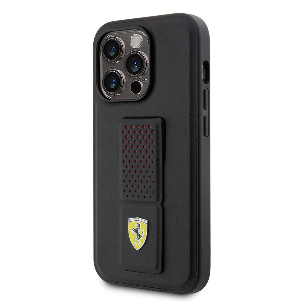 Apple iPhone 14 Pro Kılıf Ferrari Orjinal Lisanlı Klasik Metal Logolu Delikli Standlı Deri Kapak - 4