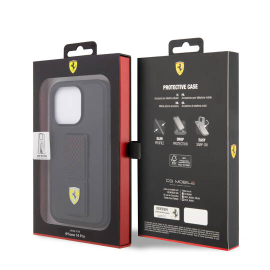 Apple iPhone 14 Pro Kılıf Ferrari Orjinal Lisanlı Klasik Metal Logolu Delikli Standlı Deri Kapak - 8