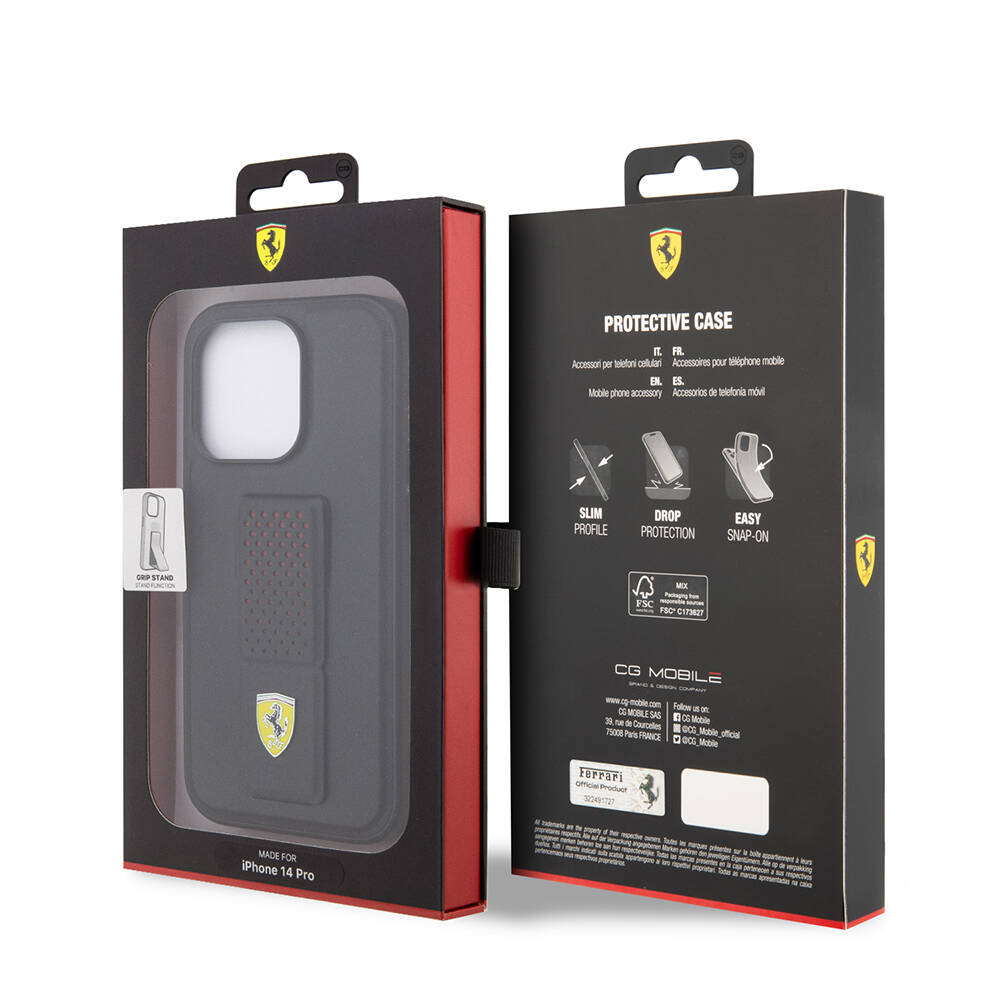 Apple iPhone 14 Pro Kılıf Ferrari Orjinal Lisanlı Klasik Metal Logolu Delikli Standlı Deri Kapak - 8
