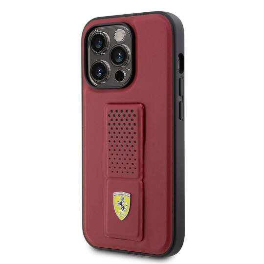 Apple iPhone 14 Pro Kılıf Ferrari Orjinal Lisanlı Klasik Metal Logolu Delikli Standlı Deri Kapak - 9