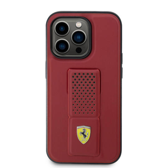 Apple iPhone 14 Pro Kılıf Ferrari Orjinal Lisanlı Klasik Metal Logolu Delikli Standlı Deri Kapak - 10