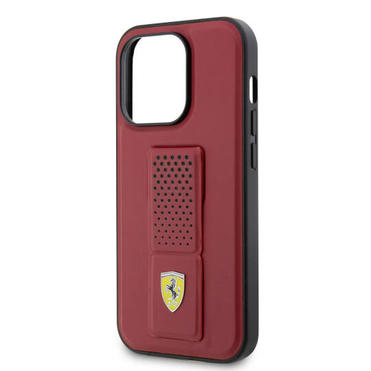 Apple iPhone 14 Pro Kılıf Ferrari Orjinal Lisanlı Klasik Metal Logolu Delikli Standlı Deri Kapak - 12