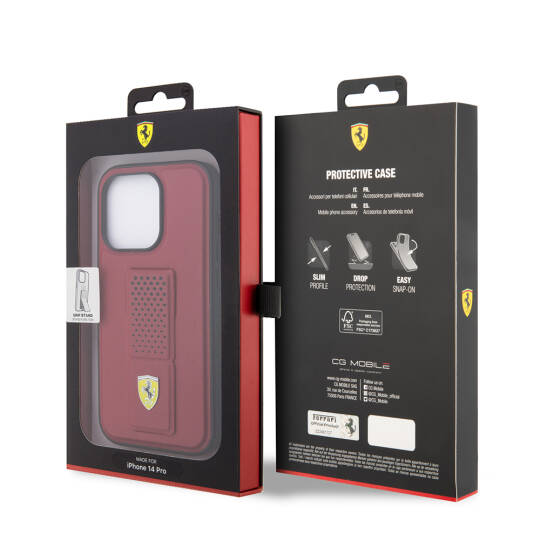 Apple iPhone 14 Pro Kılıf Ferrari Orjinal Lisanlı Klasik Metal Logolu Delikli Standlı Deri Kapak - 14