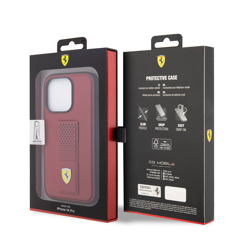 Apple iPhone 14 Pro Kılıf Ferrari Orjinal Lisanlı Klasik Metal Logolu Delikli Standlı Deri Kapak - 14