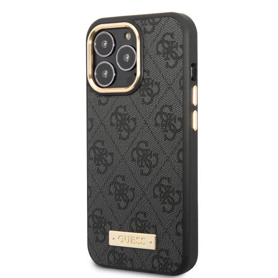 Apple iPhone 14 Pro Max Kılıf Guess Orjinal Lisanslı M-safe Şarj Özellikli 4G Desenli PU Metal Plaka Klasik Logolu Kapak - 4