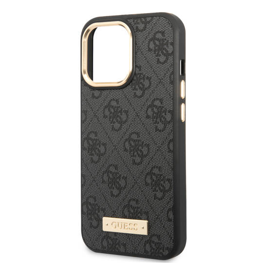 Apple iPhone 14 Pro Max Kılıf Guess Orjinal Lisanslı M-safe Şarj Özellikli 4G Desenli PU Metal Plaka Klasik Logolu Kapak - 7