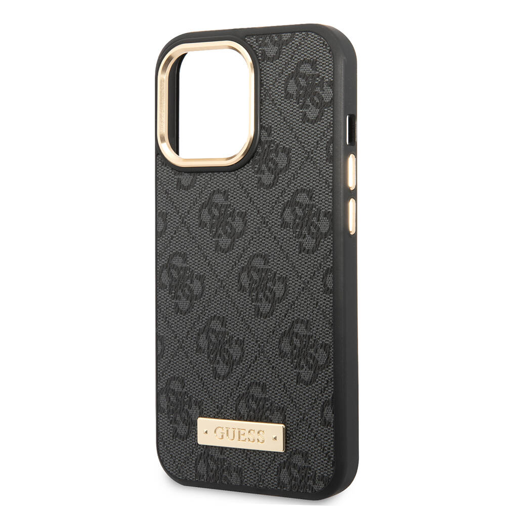 Apple iPhone 14 Pro Max Kılıf Guess Orjinal Lisanslı M-safe Şarj Özellikli 4G Desenli PU Metal Plaka Klasik Logolu Kapak - 7