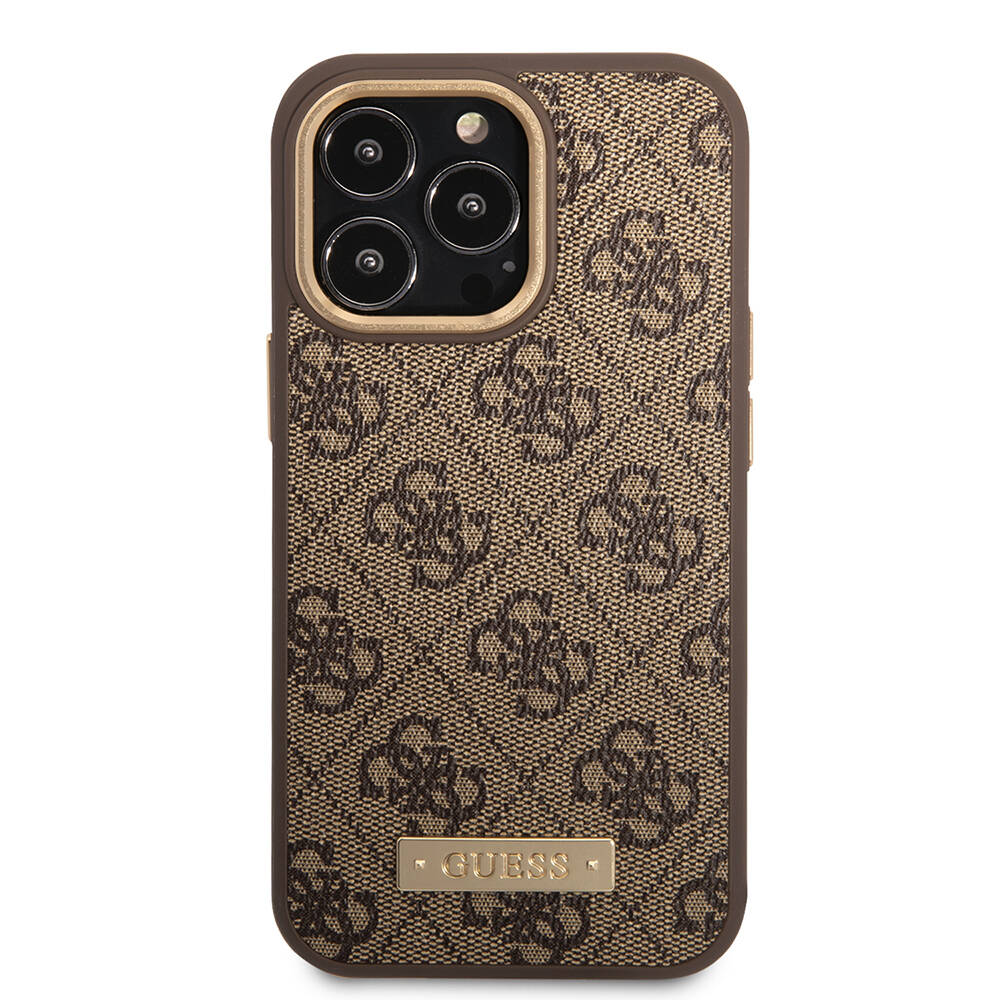 Apple iPhone 14 Pro Max Kılıf Guess Orjinal Lisanslı M-safe Şarj Özellikli 4G Desenli PU Metal Plaka Klasik Logolu Kapak - 10