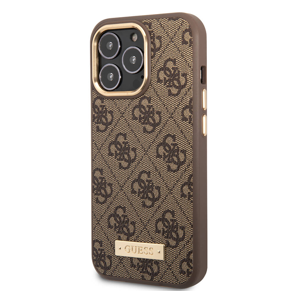Apple iPhone 14 Pro Max Kılıf Guess Orjinal Lisanslı M-safe Şarj Özellikli 4G Desenli PU Metal Plaka Klasik Logolu Kapak - 11