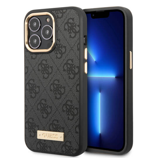 Apple iPhone 14 Pro Max Kılıf Guess Orjinal Lisanslı M-safe Şarj Özellikli 4G Desenli PU Metal Plaka Klasik Logolu Kapak - 2