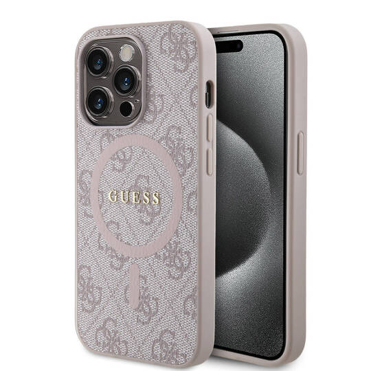Apple iPhone 14 Pro Max Kılıf Guess Orjinal Lisanslı M-safe Şarj Özellikli PU Halkalı 4G Desenli Yazı Logolu Kapak - 4