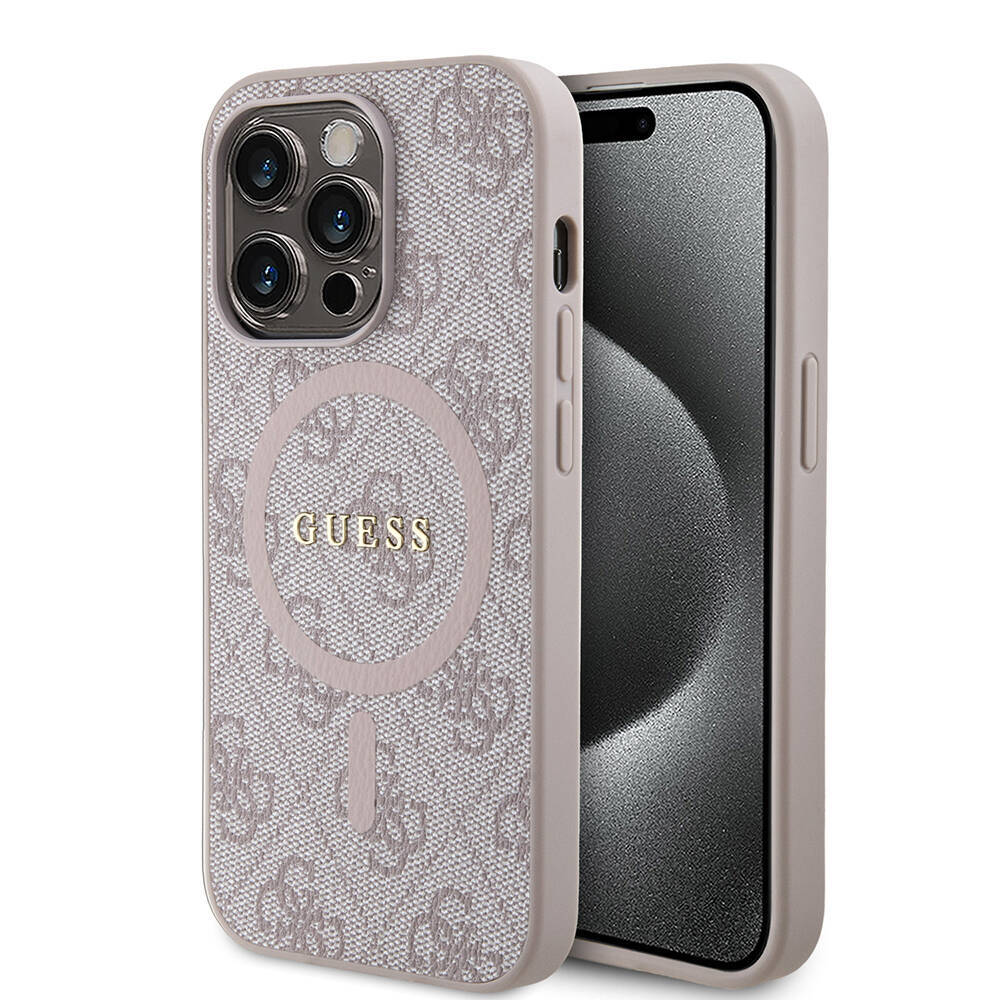 Apple iPhone 14 Pro Max Kılıf Guess Orjinal Lisanslı M-safe Şarj Özellikli PU Halkalı 4G Desenli Yazı Logolu Kapak - 4