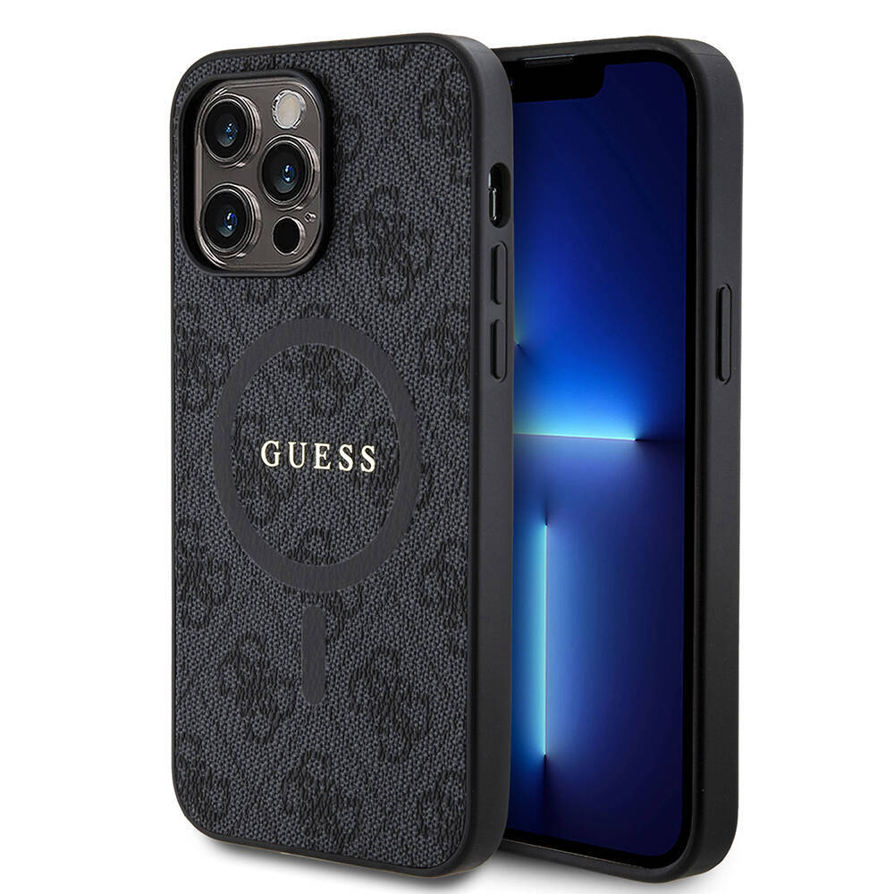 Apple iPhone 14 Pro Max Kılıf Guess Orjinal Lisanslı M-safe Şarj Özellikli PU Halkalı 4G Desenli Yazı Logolu Kapak - 5