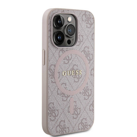 Apple iPhone 14 Pro Max Kılıf Guess Orjinal Lisanslı M-safe Şarj Özellikli PU Halkalı 4G Desenli Yazı Logolu Kapak - 11