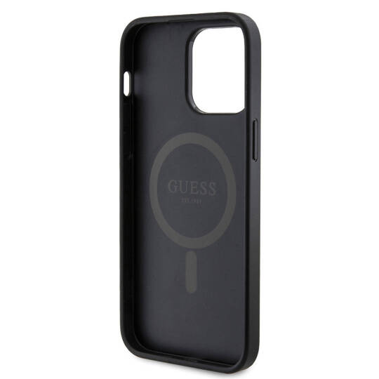 Apple iPhone 14 Pro Max Kılıf Guess Orjinal Lisanslı M-safe Şarj Özellikli PU Halkalı 4G Desenli Yazı Logolu Kapak - 14